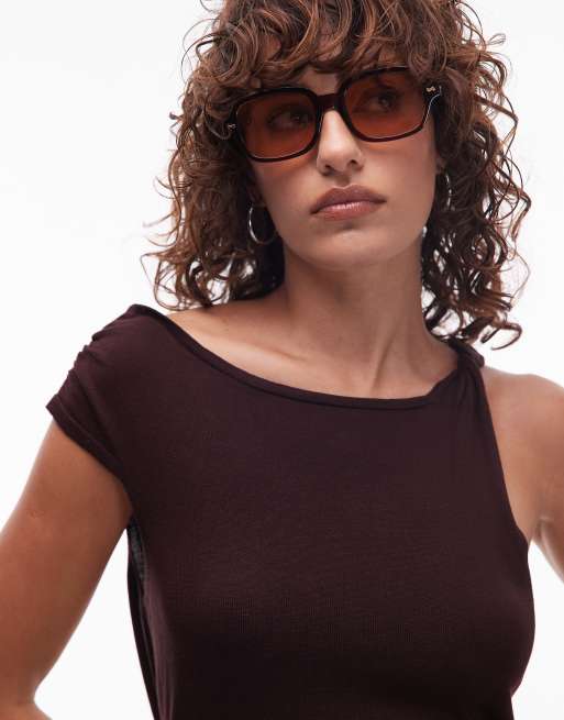 Mango knotted shoulder asymmetric top in black, 3 of 4