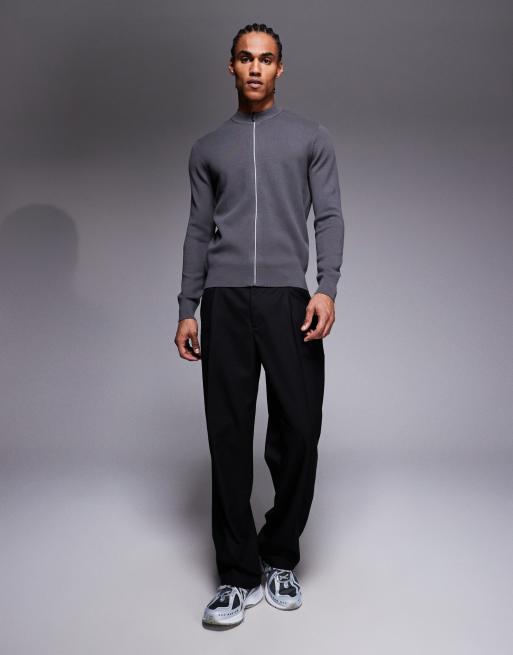 Mango - Koksgrå strikket sweater med gennemgående lynlås og komfort-stretch i performance-stof, 2 af 5