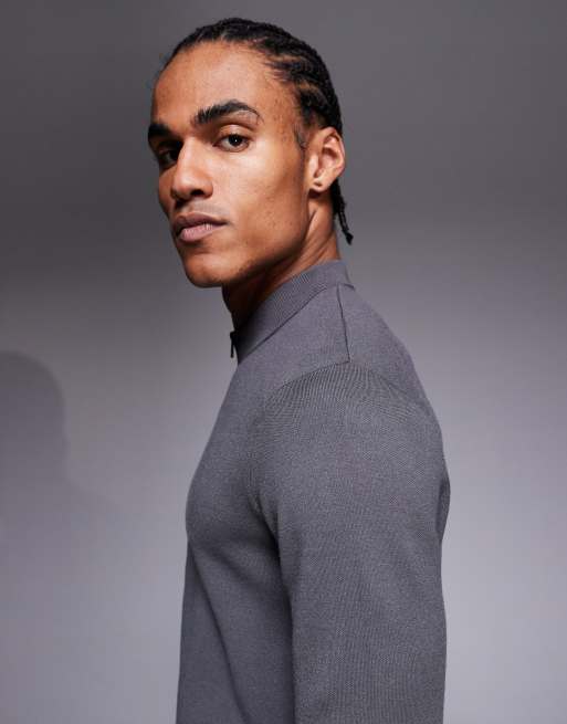 Mango - Koksgrå strikket sweater med gennemgående lynlås og komfort-stretch i performance-stof, 4 af 5