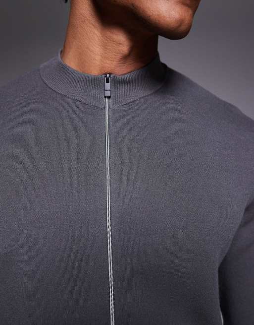 Mango - Koksgrå strikket sweater med gennemgående lynlås og komfort-stretch i performance-stof, 5 af 5