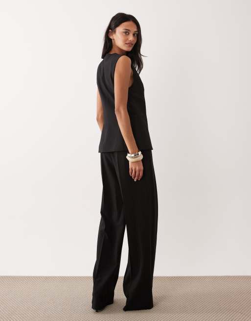 Mango - Koksgråt skræddersyet ærmeløst jumpsuit med nålestriber, 3 af 4