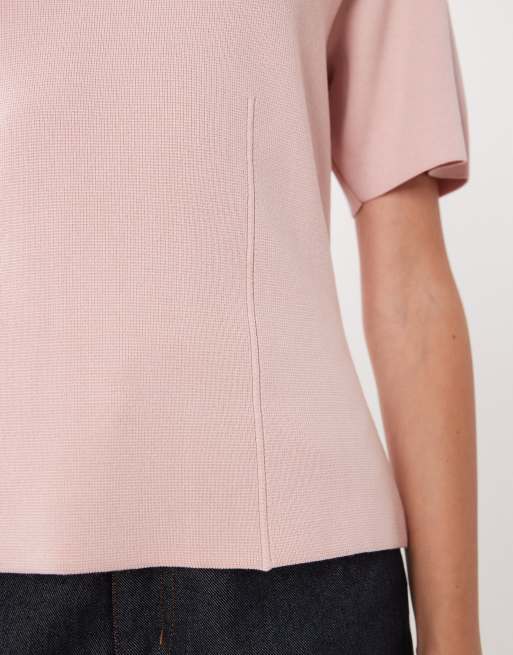 Mango kompakt strikket T-shirt i pastelrosa, 3 af 4