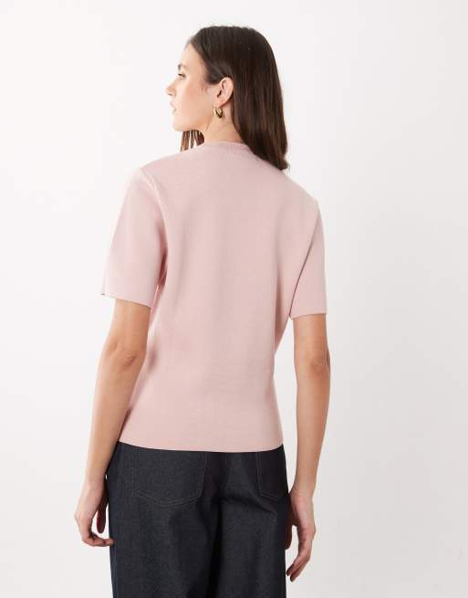 Mango kompaktes Strick-T-Shirt in Pastellrosa, 4 von 4