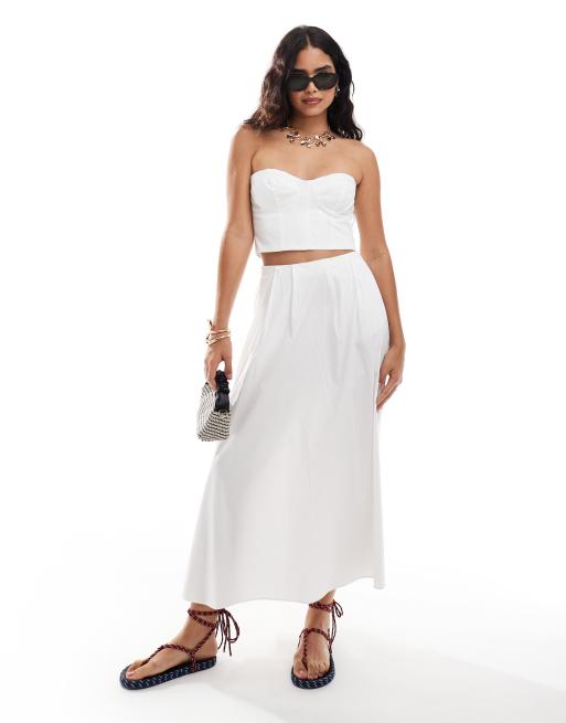 Mango - Korsettop met bandeau-halslijn en rok in wit, co-ord set
