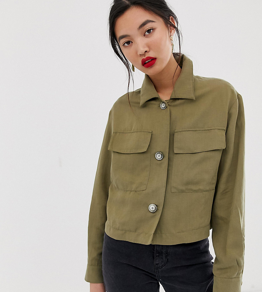 Mango – Kort skjortjacka med ficka framtill-Grön
