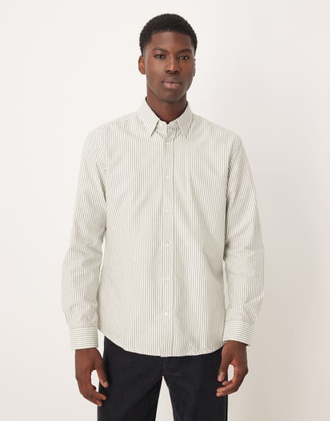 Mango 100% cotton shirt in khaki stripe