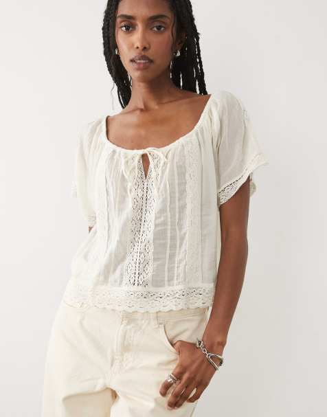 Mango – Krämvit, broderad blus - view 1