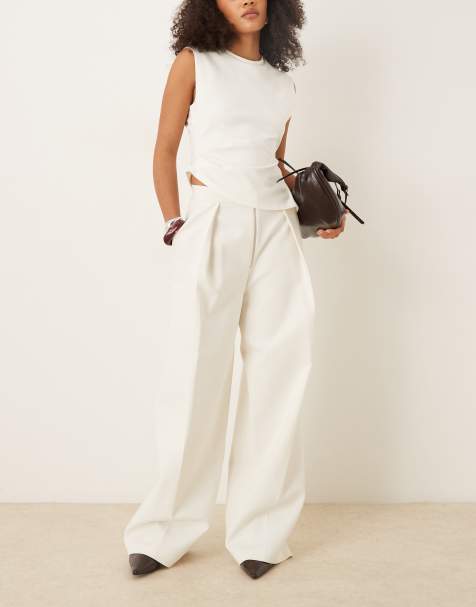 Mango pleat detail tailored trouser in cream