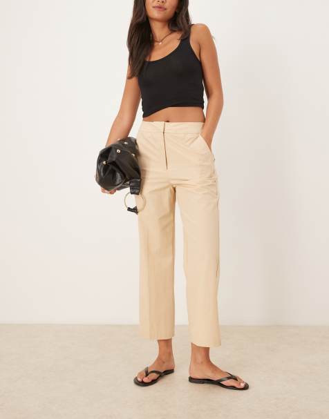 Mango wide fit trousers with pleat in cream