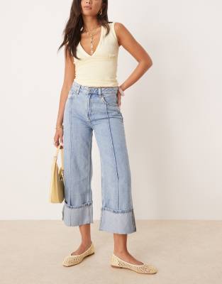 Mango – Krempel-Jeans in Hellblau mit Bundfalten - view 1
