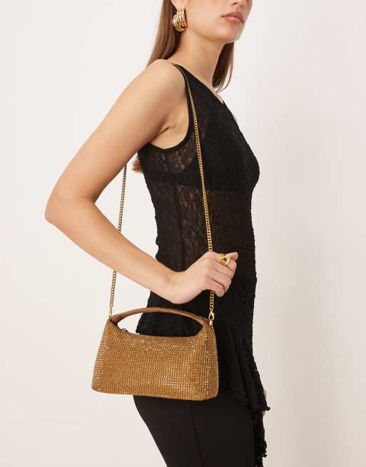 Mango – Kupferfarbene Handtasche mit Strassbesatz, 3 von 4