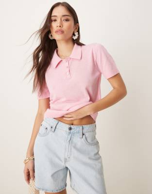 Mango - Kurz geschnittenes Poloshirt aus kompaktem Strick in Babyrosa
