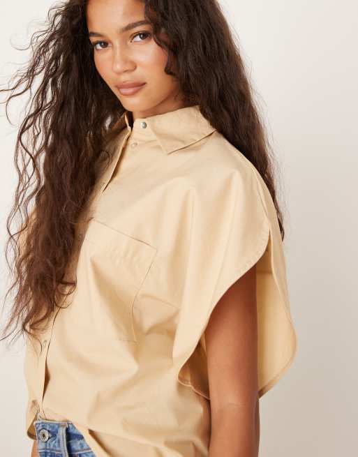 Mango – Kurzärmlige Oversize-Bluse in Hellbraun, 4 von 4