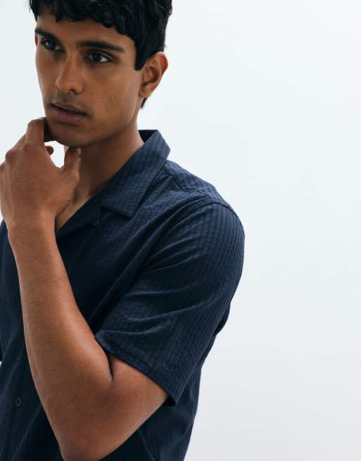 Mango – Kurzärmliges, gestreiftes Regular-Fit-Hemd in Marineblau, 3 von 5