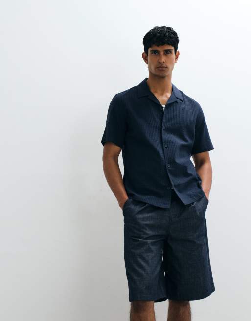 Mango – Kurzärmliges, gestreiftes Regular-Fit-Hemd in Marineblau, 5 von 5
