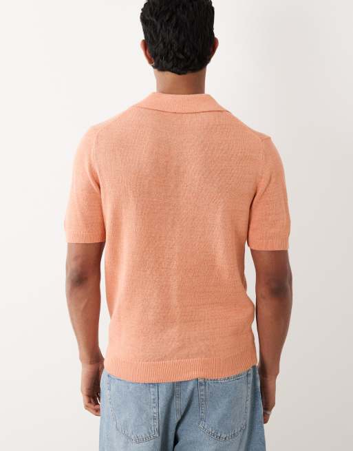 Mango – Kurzärmliges, gestricktes Polohemd aus Baumwollmix in Lachsrosa mit Reverskragen, 5 von 5