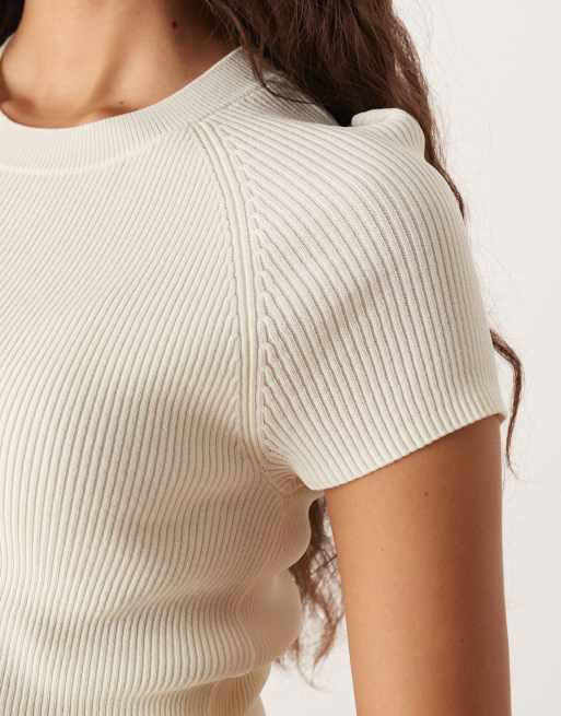 Mango – Kurzärmliges Strickoberteil in Weiß mit Rundhalsausschnitt, 3 von 4