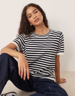 Mango - Kurzärmliges T-Shirt mit Streifen-Bunt