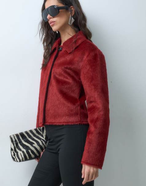 Mango kurze Jacke mit Struktur in Dunkelrot - view 1
