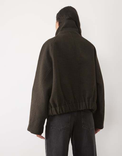 Mango kurze Jacke mit Trichterkragen in braun kariert, 4 von 4
