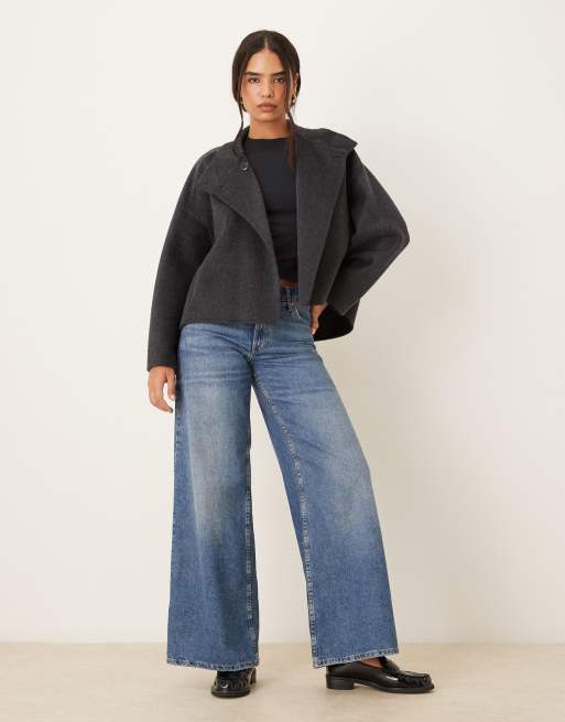 Mango – Kurze Relaxed-Fit-Jacke aus Wollmix in Anthrazit mit Stehkragen, 2 von 4