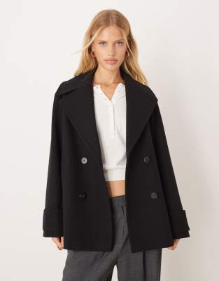 Mango - Kurze, zweireihige Jacke aus Wollmix in Schwarz