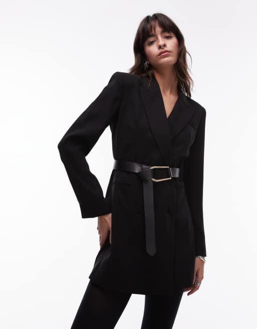 Mango – Kurzes Blazer-Wickelkleid in Schwarz mit Gürtel, 2 von 4