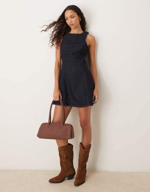 Mango – Kurzes Etuikleid aus 100% Baumwolle in Indigoblau mit