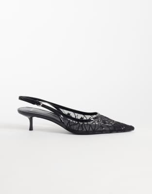Mango Lorio Slingback Kitten Heel Pump In Black
