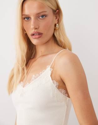 Mango Lace Detailing Cami Top In White
