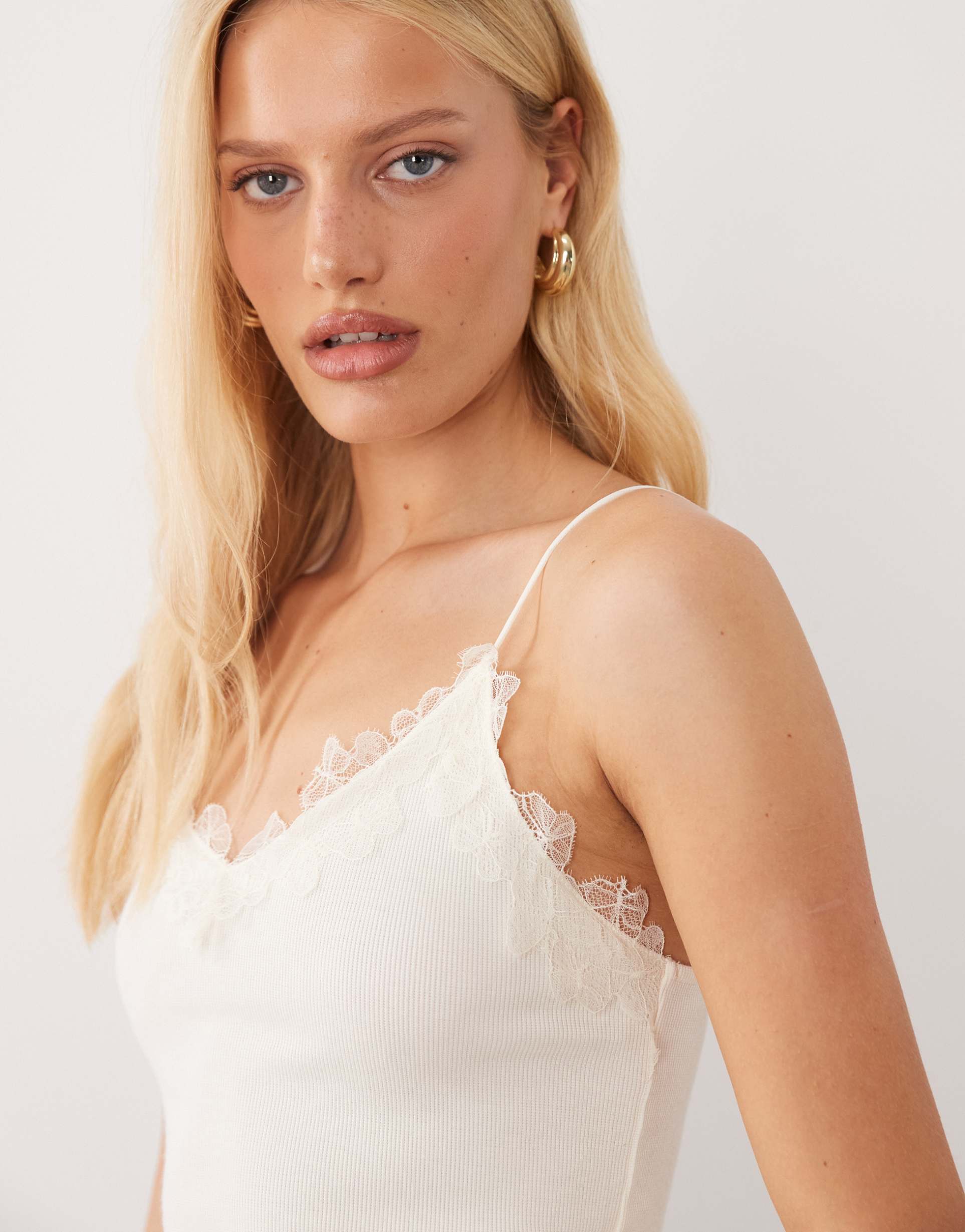 mango lace detailing cami top in cream