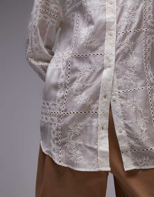 Mango lace embroidered shirt in white