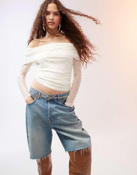 Mango lace fold over bandeau top in white - view 1