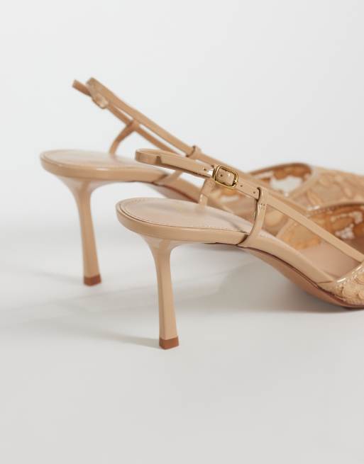 Mango lace heeled slingback in beige, 4 of 4