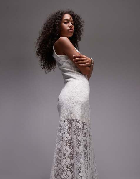 Mango lace hem midi dress in white - view 1