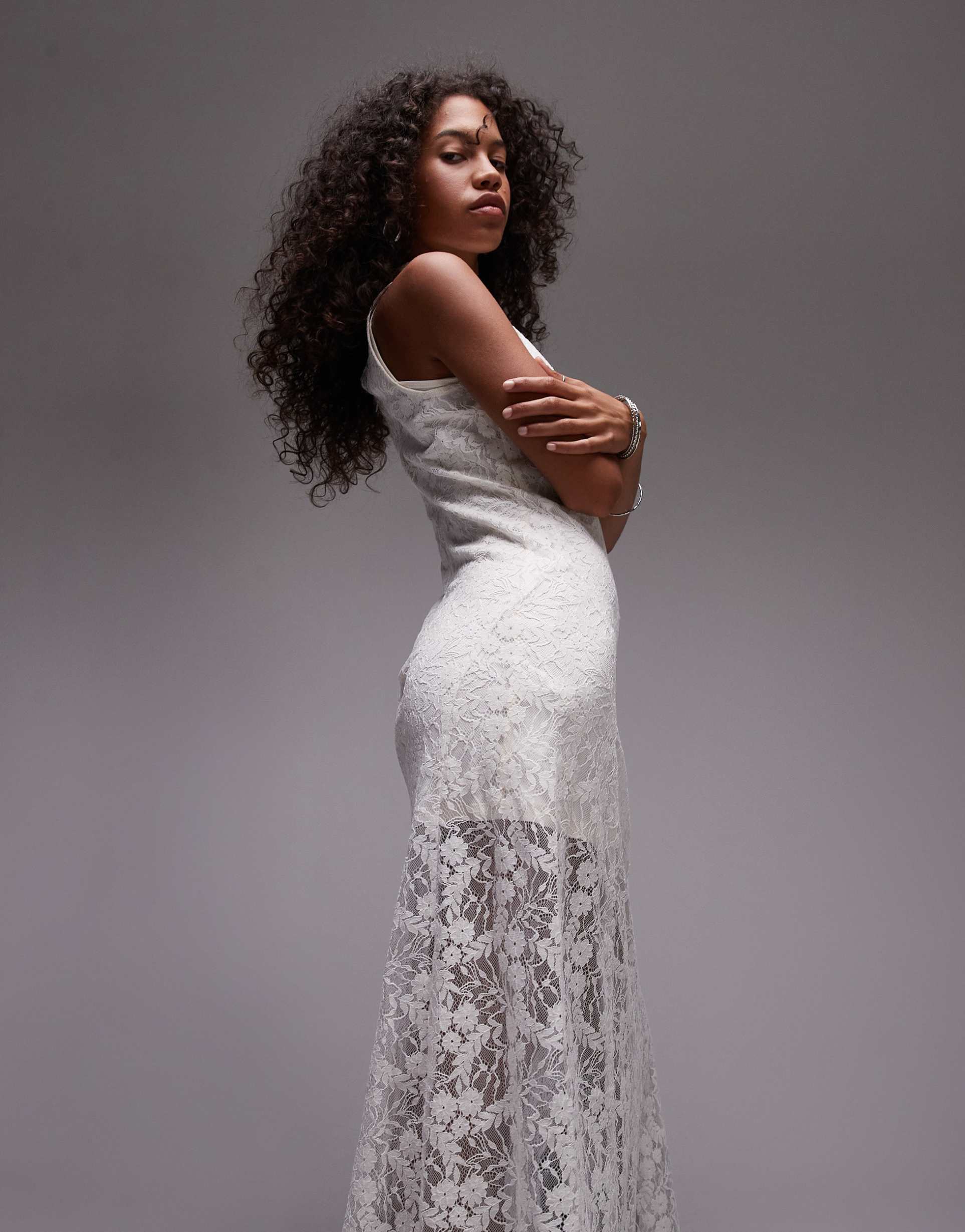 mango lace hem midi dress in white