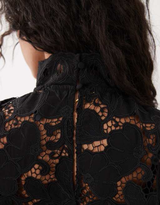 Mango lace high neck long sleeve top in black, 3 of 4