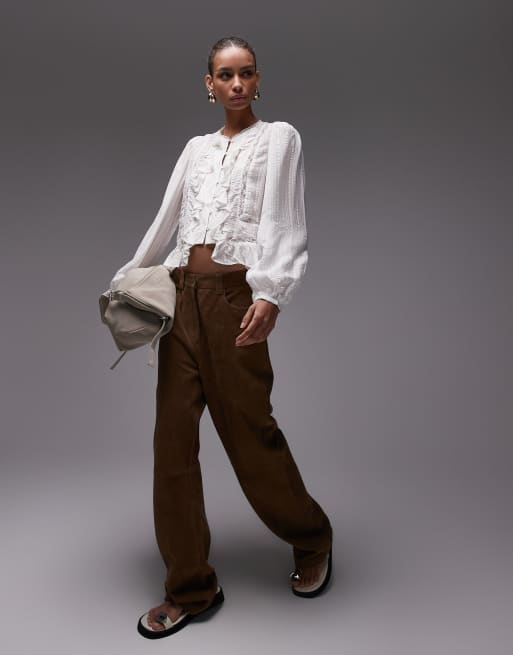 Mango lace insert ruffle blouse in white | ASOS