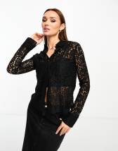 River Island lace beaded shirt in black | ASOS