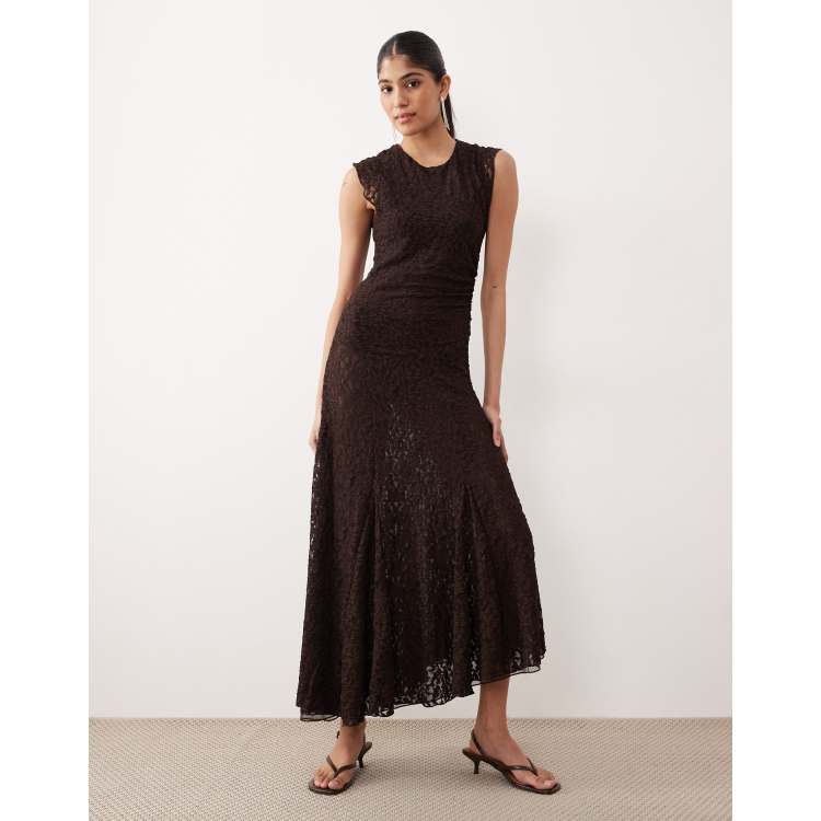 Mango - Asymmetric Lace Dress Brown - 6 - Woman