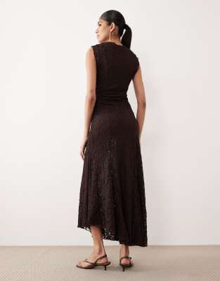 Mango - Asymmetric Lace Dress Brown - 6 - Woman