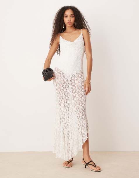 Mango lace slip midi dress with detachable body suit in white - view 1