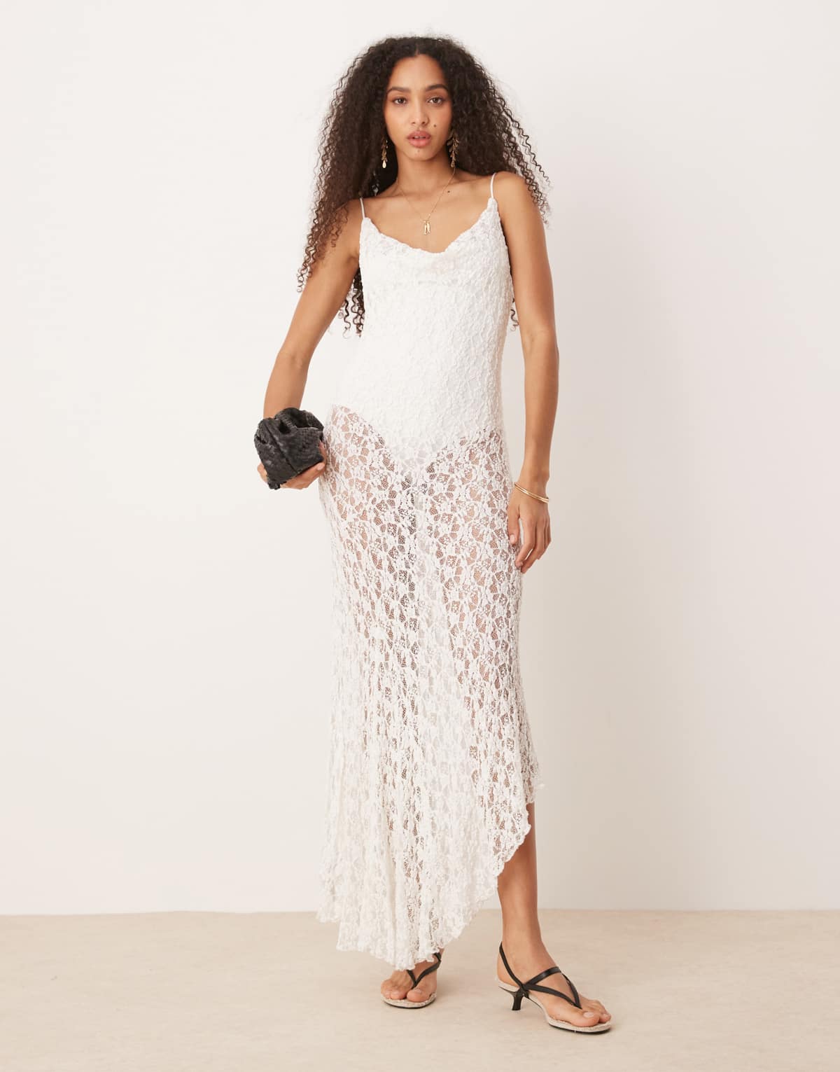 Mango lace slip midi dress with detachable body suit in white