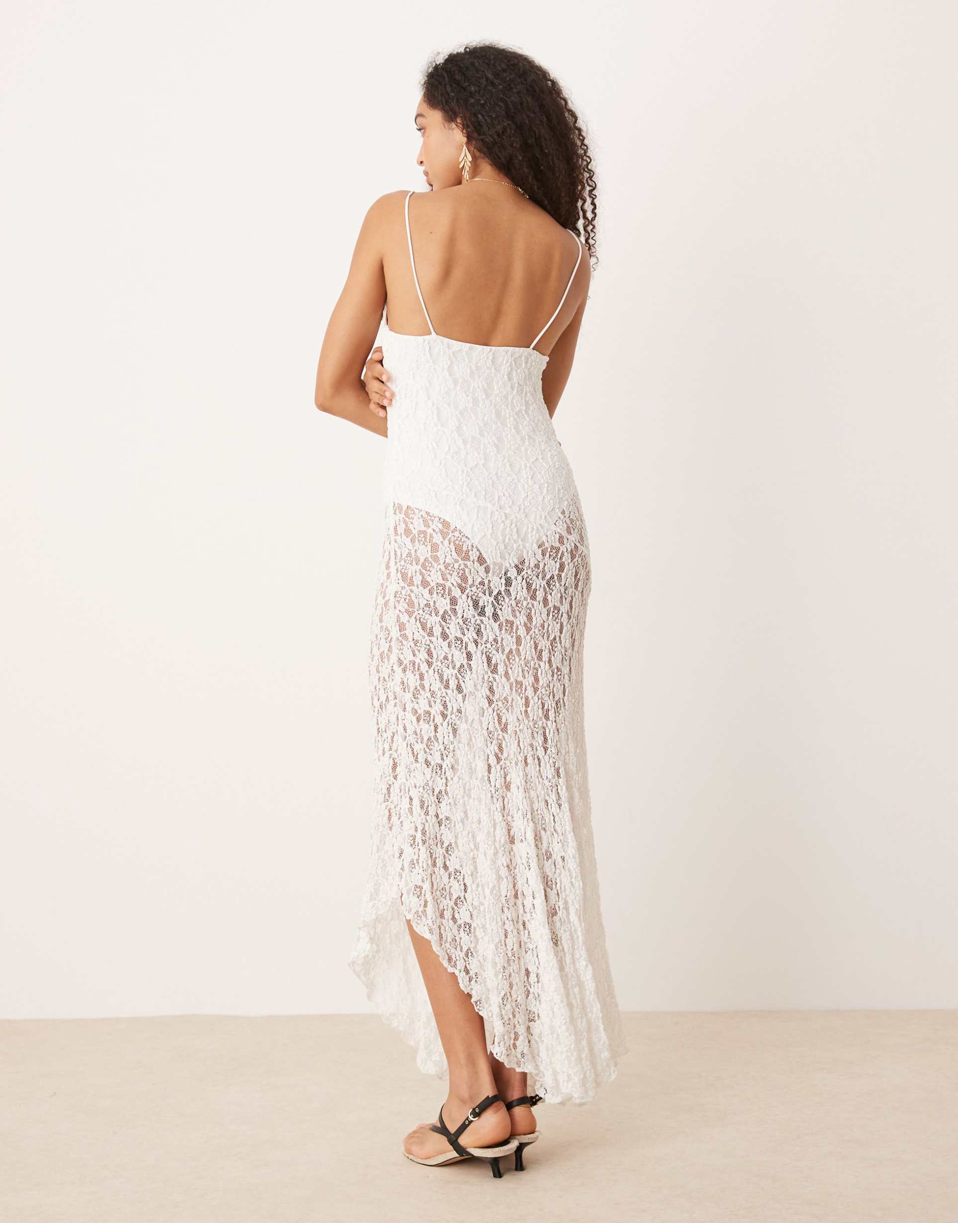 mango lace slip midi dress with detachable bodysuit in white