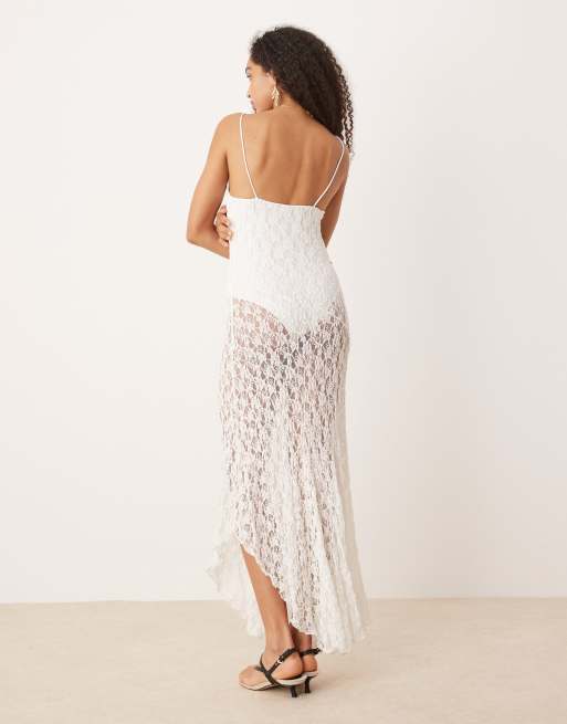 Mango lace slip midi dress with detachable bodysuit in white | ASOS