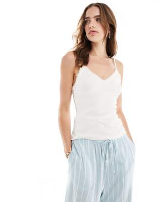 Mango Lace Trim Cami Tank Top In White