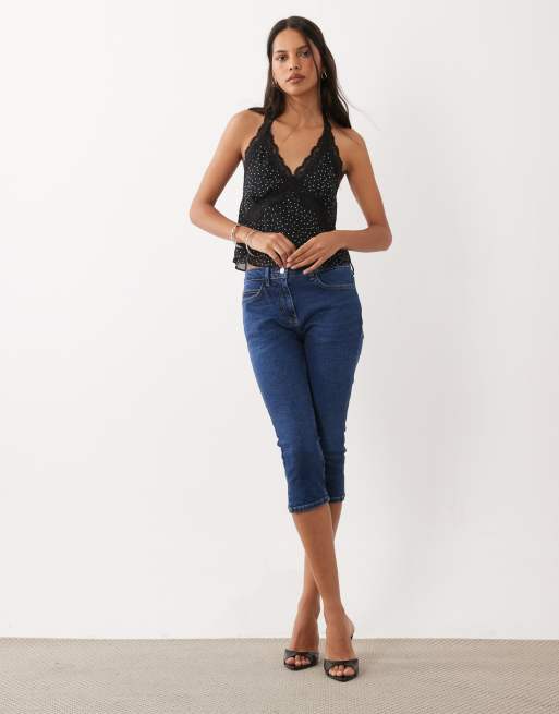 Mango lace trim halterneck top in polka dot print, 2 of 4