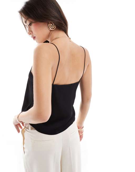 Lace trim satin camisole top deals