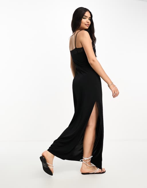 STRETCH LACE CAMI LONG DRESS | ONYX