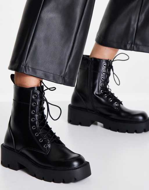 Mango lace up ankle boots in black